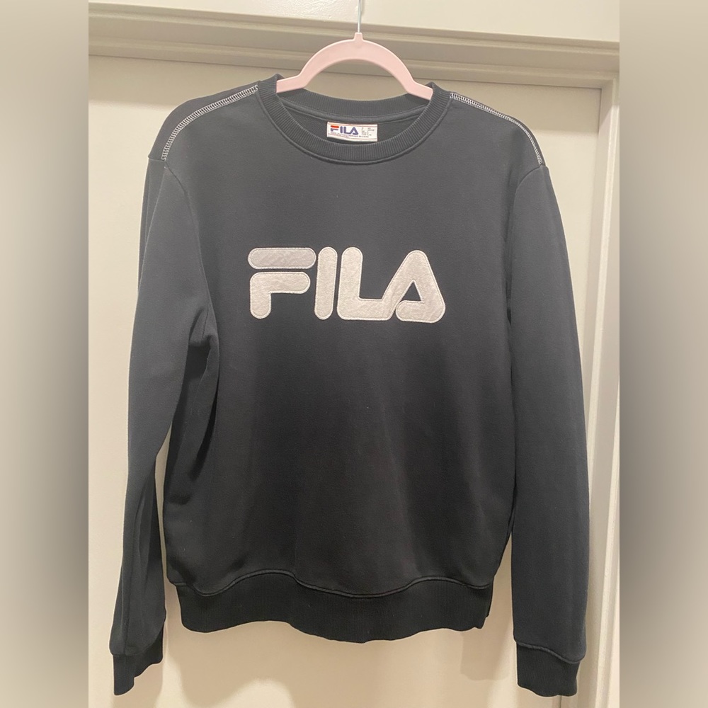 Vintage 90s FILA Black & White Pullover Sweater Sweatshirt